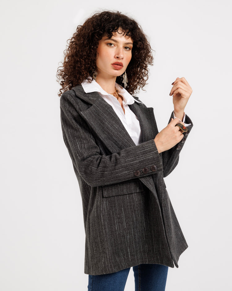 Striped Jacquard Wool Jacket – Sophisticated Texture and Style