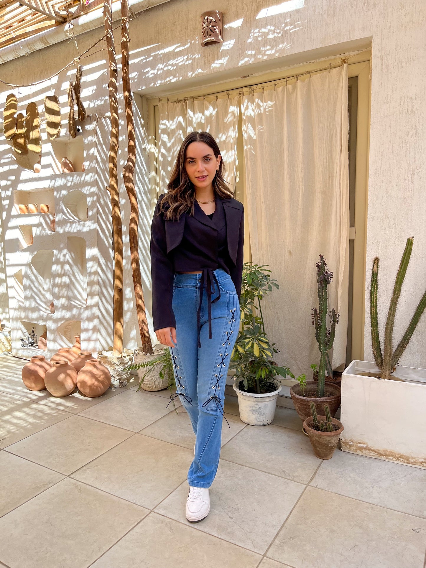 Straps Light Jeans Pants