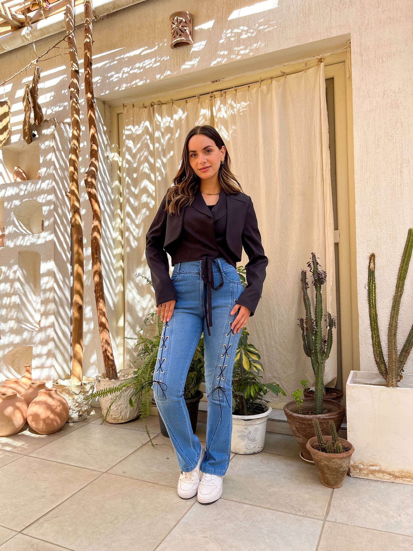 Straps Light Jeans Pants