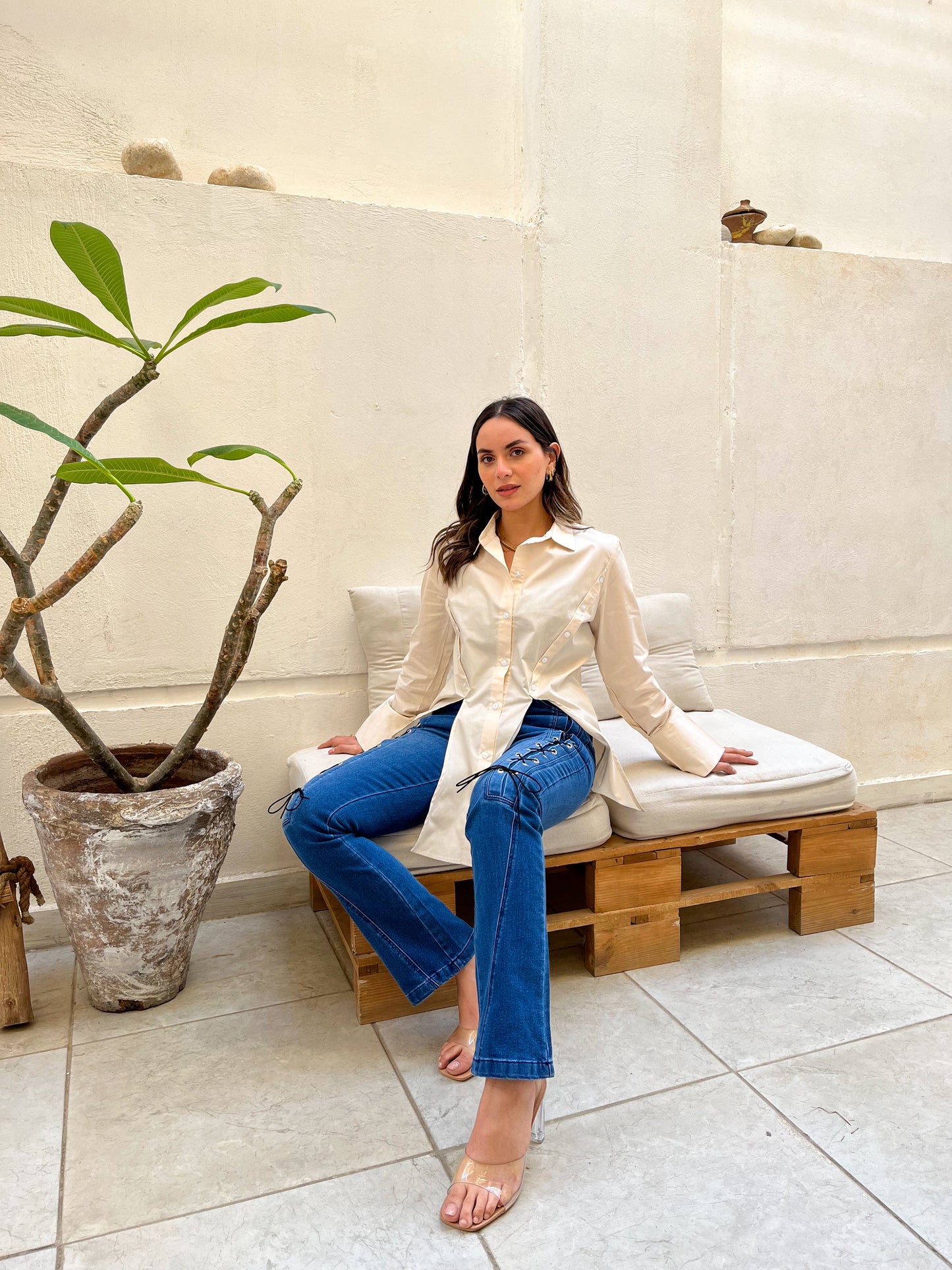 Split Light Beige Shirt