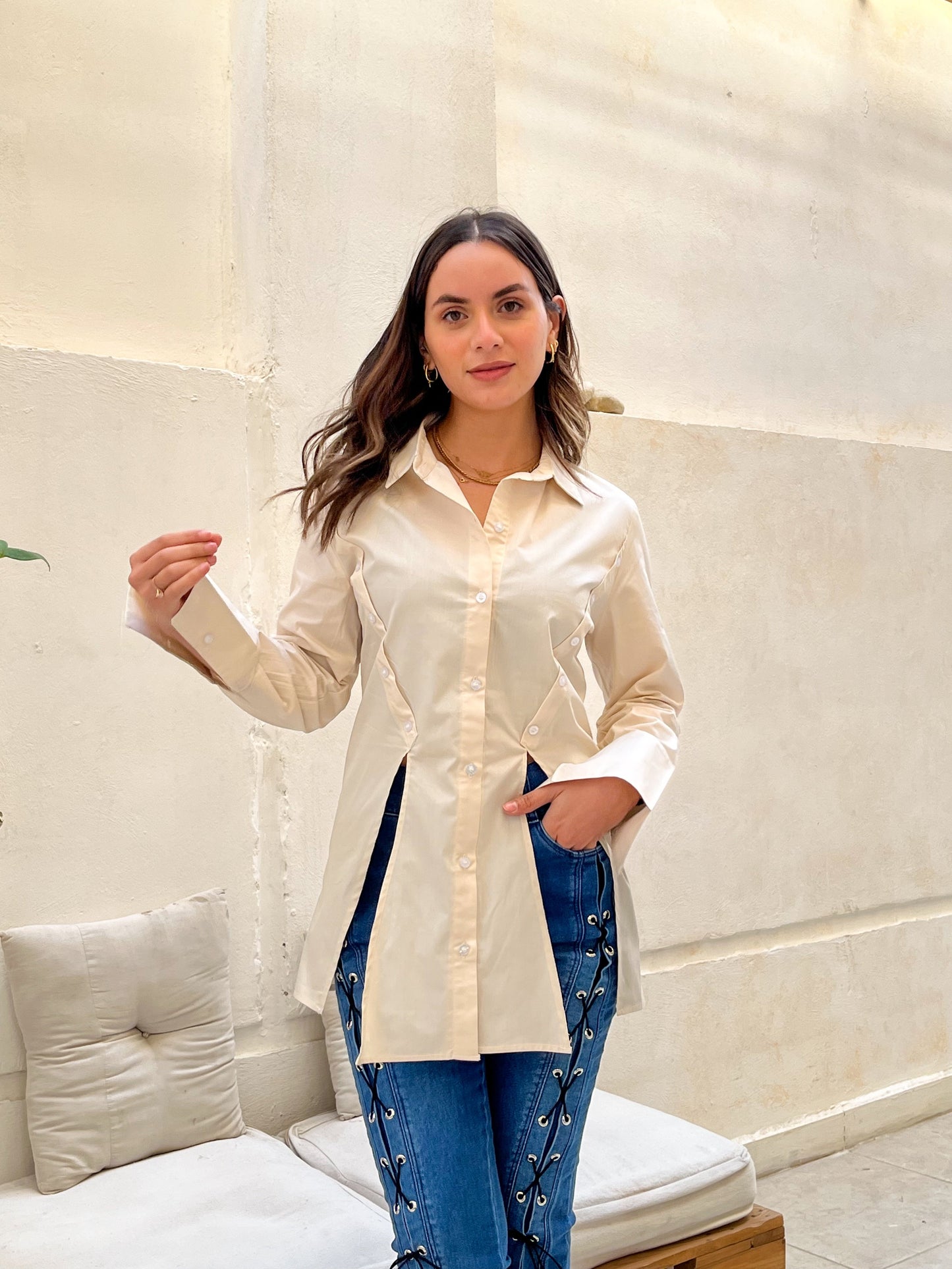 Split Light Beige Shirt