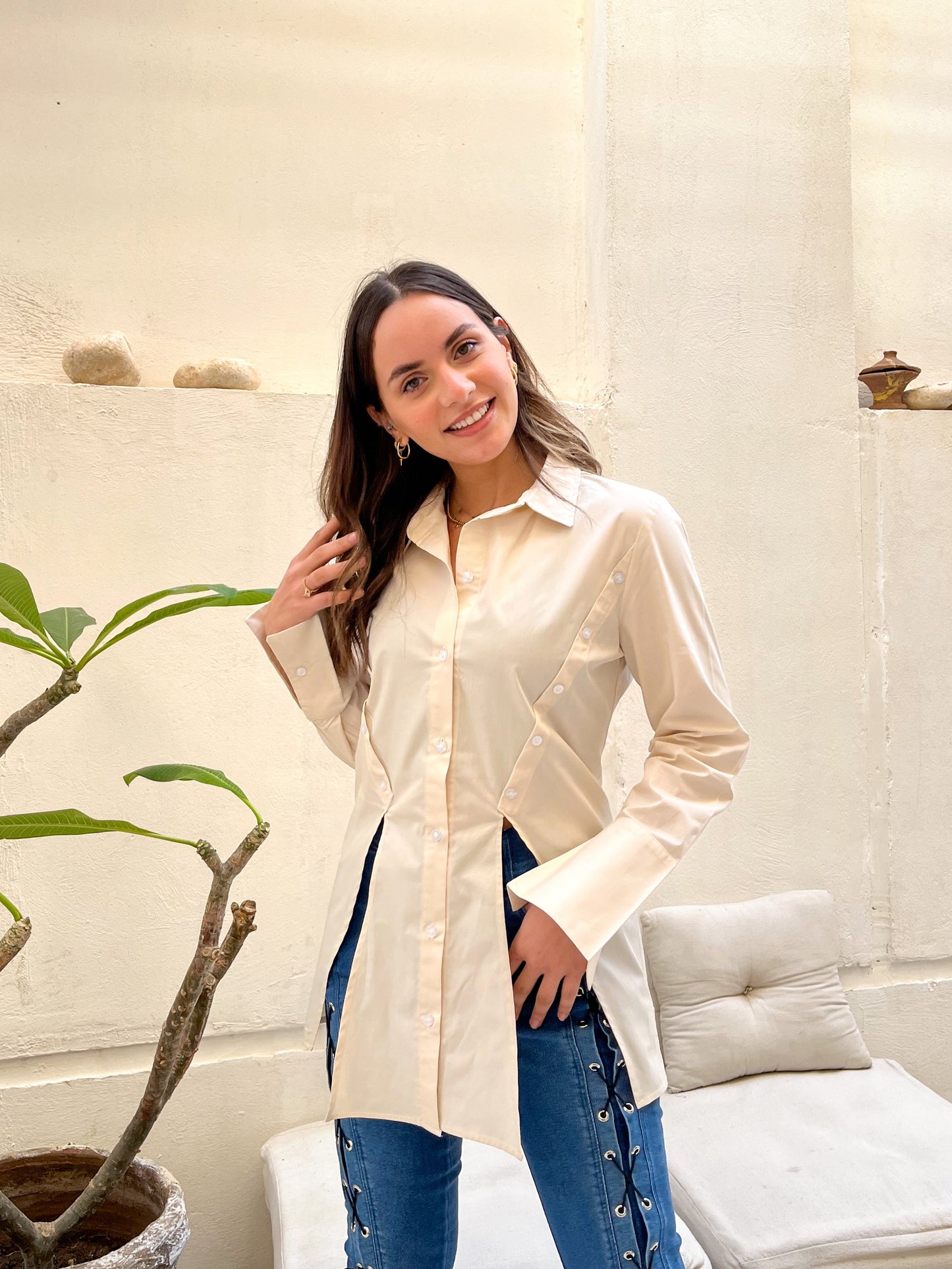 Split Light Beige Shirt