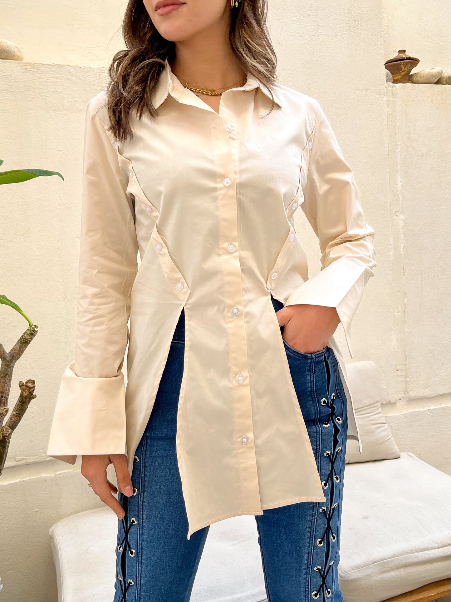 Split Light Beige Shirt