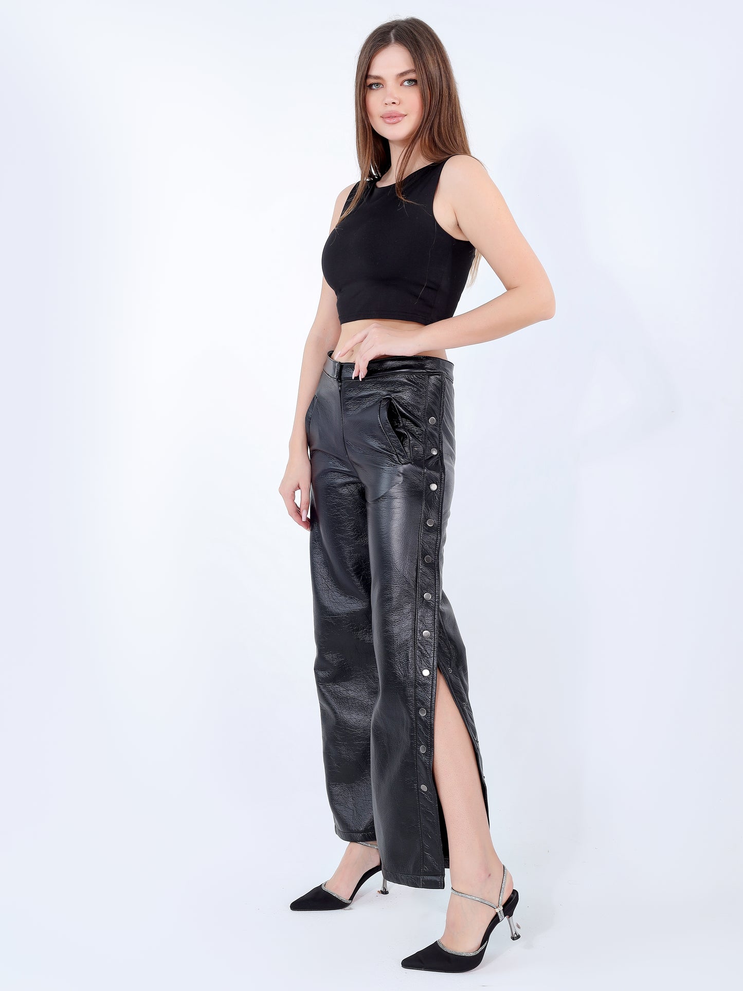 Leather Pants with Button Details – Sleek and Modern Edge