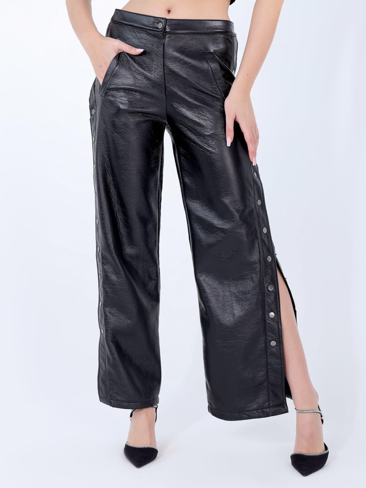 Leather Pants with Button Details – Sleek and Modern Edge