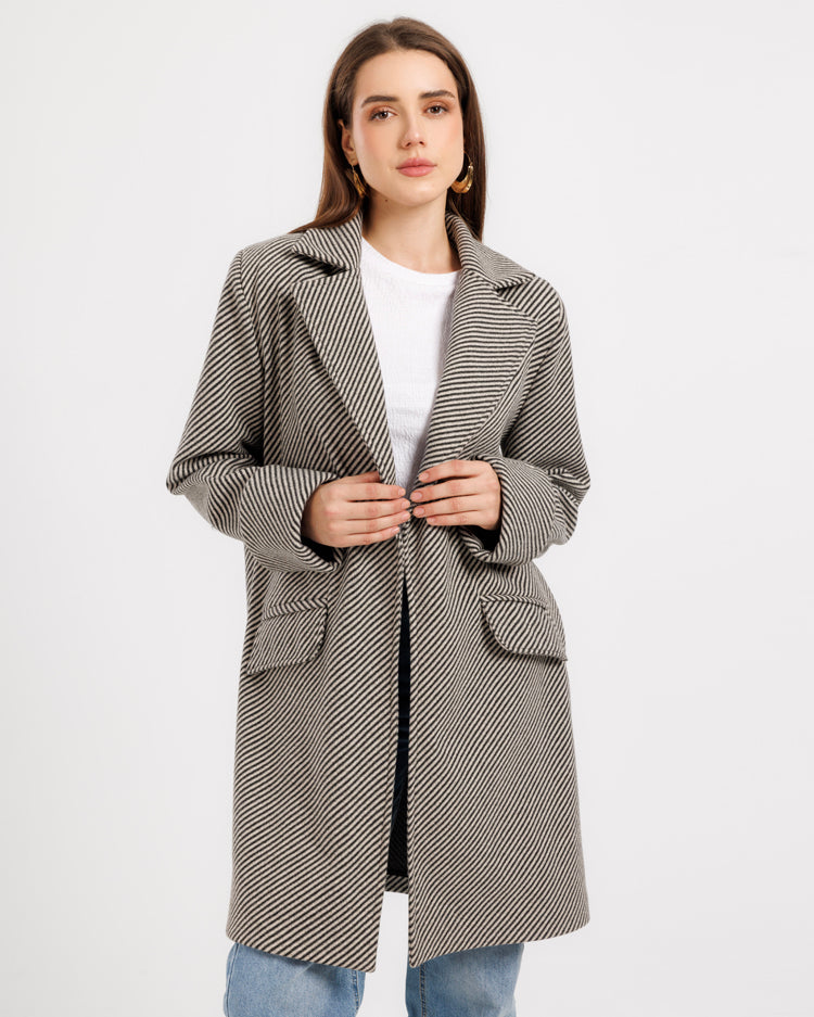 Long Striped Wool Jacket – Classic Elegance with a Modern Touch