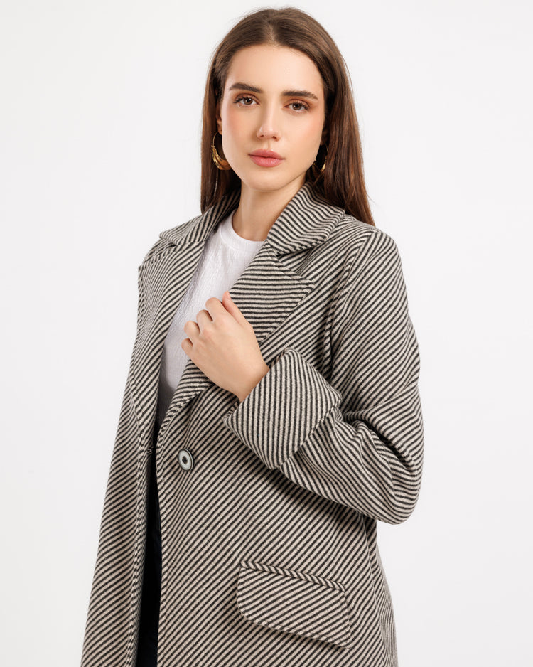 Long Striped Wool Jacket – Classic Elegance with a Modern Touch