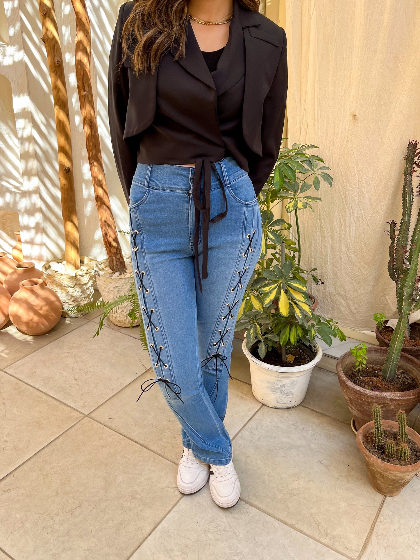 Straps Light Jeans Pants