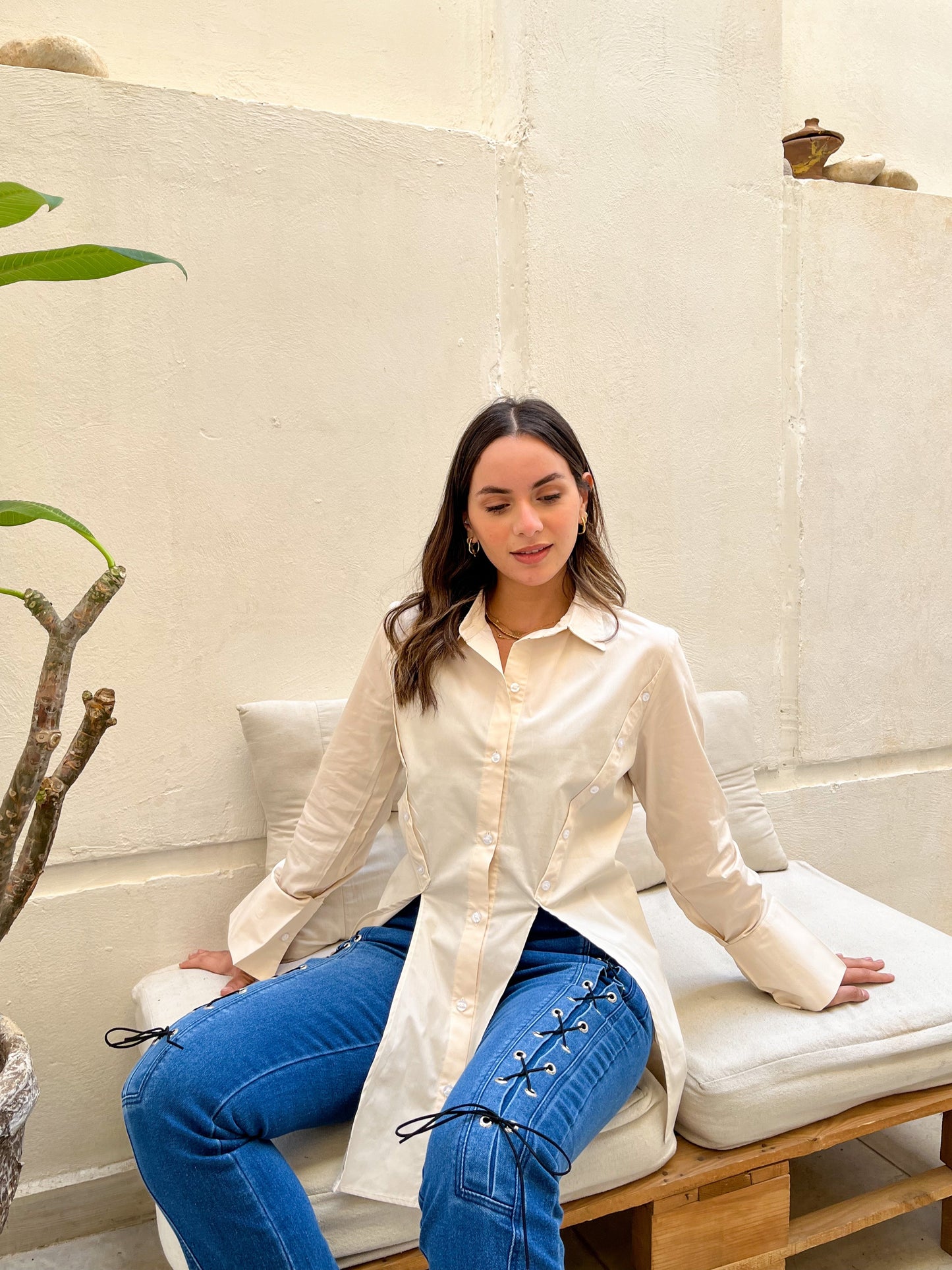 Split Light Beige Shirt